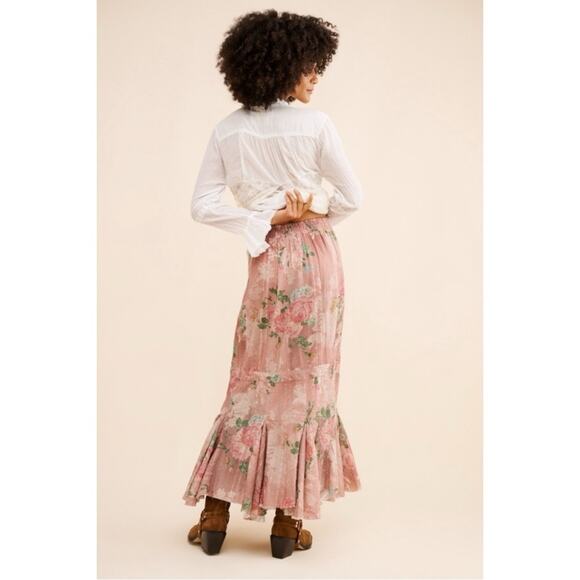 Free People Ethereal Dainty Cottage Bordeaux Floral Maxi Skirt Size Small - Picture 4 of 15